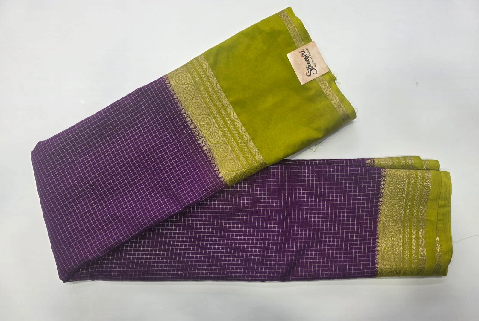 Viscose Chex Purple Mehandi Green