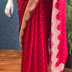 Scallop Border Red Gorgette Saree