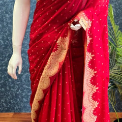 Scallop Border Red Gorgette Saree