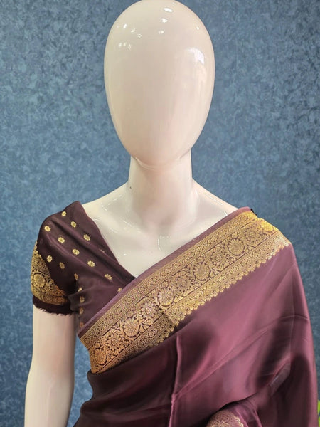 Soft Dark Brown Mushru Silk Saree