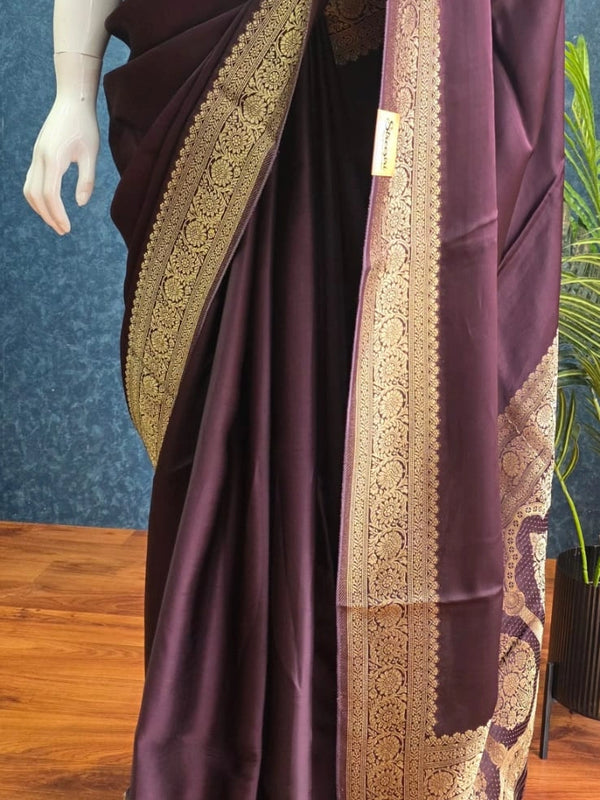 Soft Dark Brown Mushru Silk Saree
