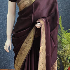 Soft Dark Brown Mushru Silk Saree