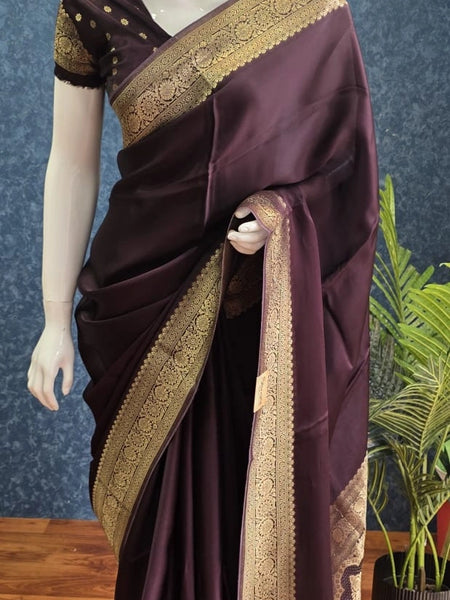 Soft Dark Brown Mushru Silk Saree