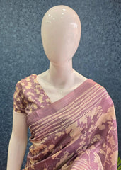 Tussar Crush Floral Light Purple Cream