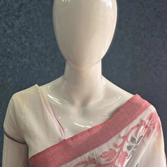 Bengal  White Pink Cotton Saree