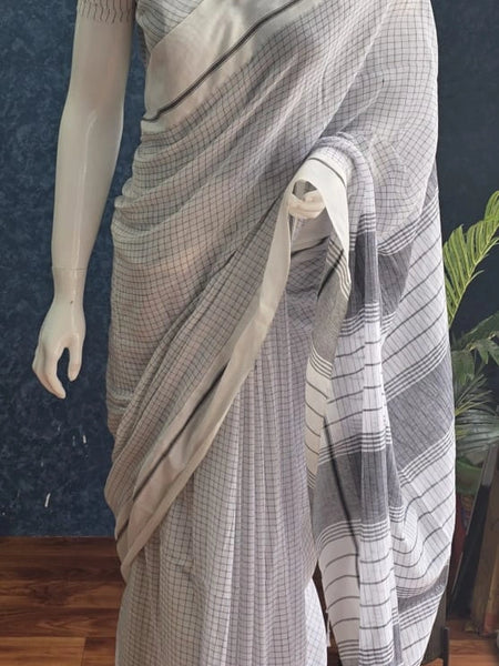 Bengal  White Checks Cotton Saree