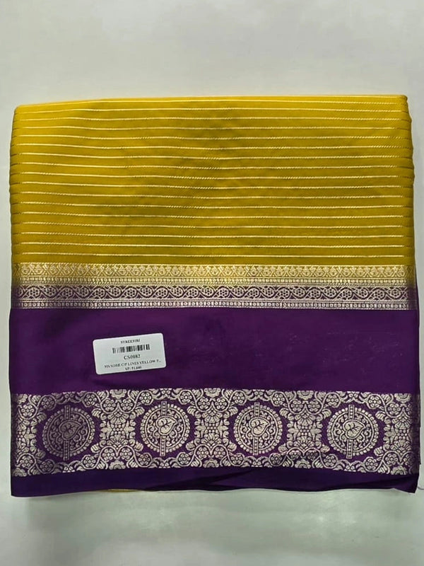 Contrast Lines Purple Pink Semi Crepe Silk Saree
