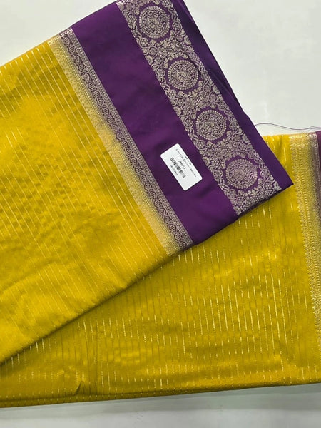 Contrast Lines Purple Pink Semi Crepe Silk Saree
