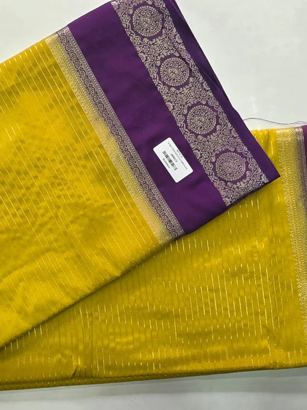 Contrast Lines Purple Pink Semi Crepe Silk Saree