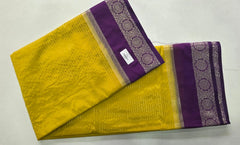 Contrast Lines Yellow Purple Semi Crepe Silk Saree