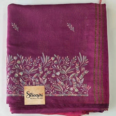 Embroider Magenta Pink Tussar Saree