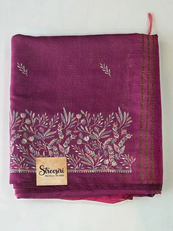 Embroider Magenta Pink Tussar Saree