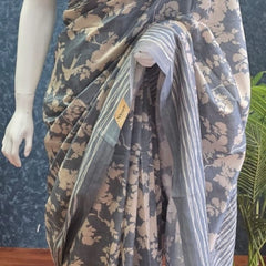 Crush  Dusty Blue Tussar Saree