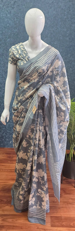 Crush  Dusty Blue Tussar Saree