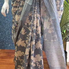 Crush  Dusty Blue Tussar Saree