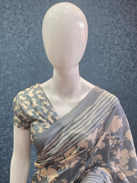 Crush  Dusty Blue Tussar Saree