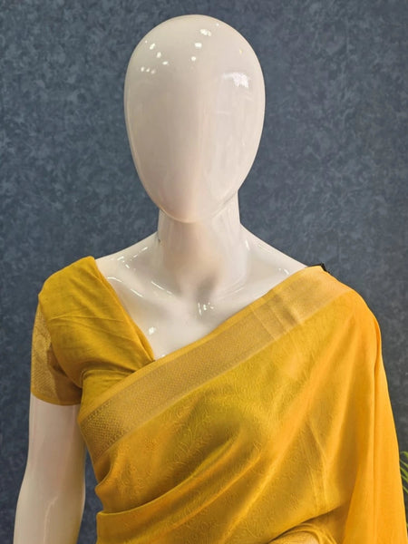 Soft Yellow Semi Silk Saree