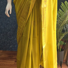 Soft Yellow Blue Semi Silk Saree