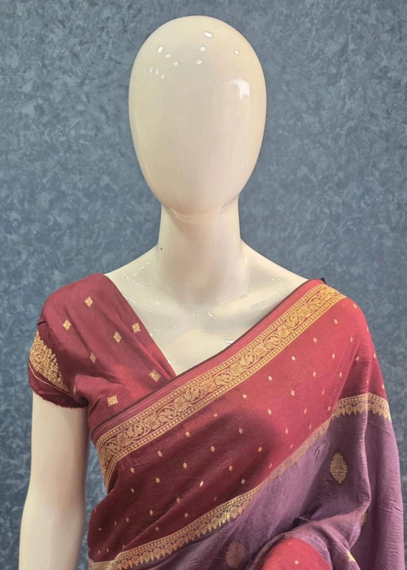 Tussar Crepe Crush Dark Lavender Magenta