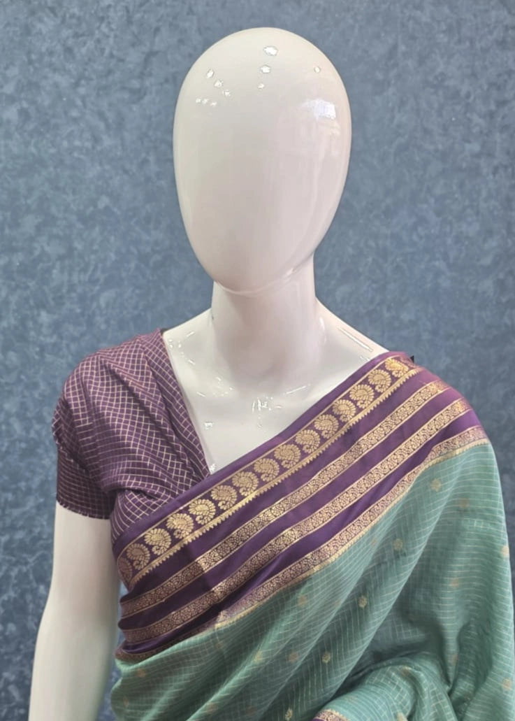 Semi Silk Bentex Border Chex Rama Green Purple
