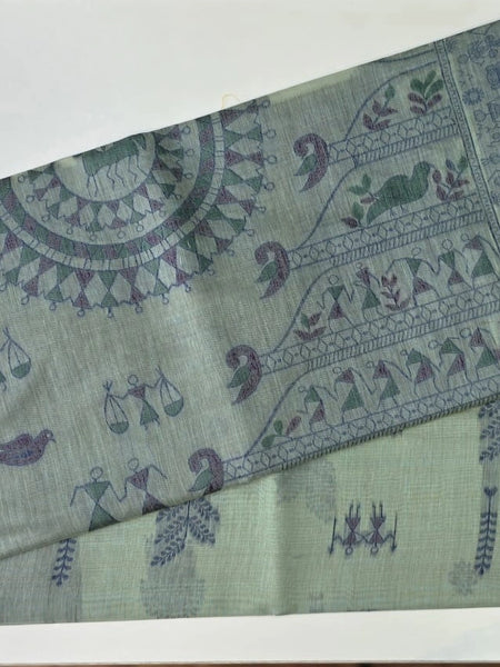 Jamdhani Pista Linen Saree