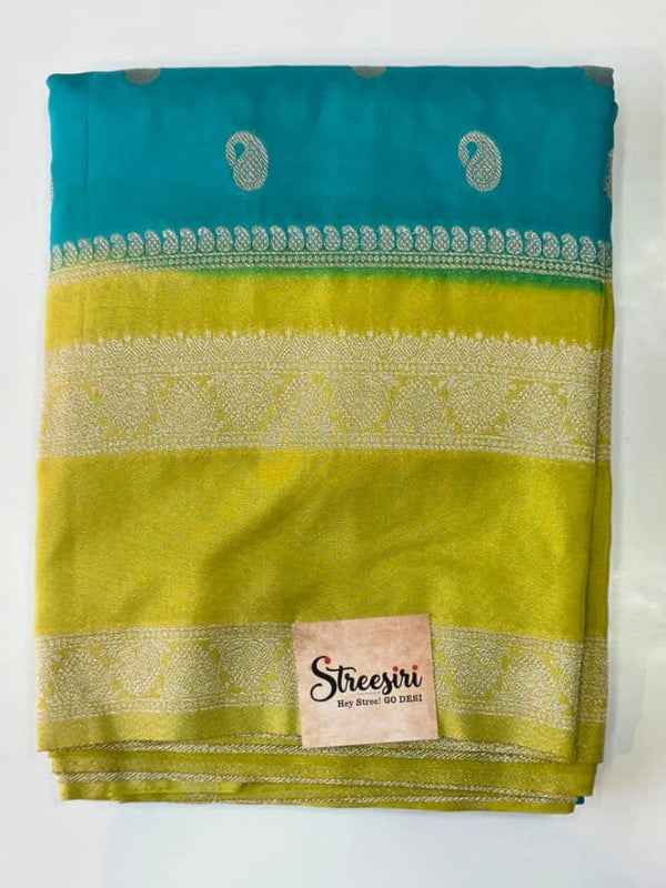 Rama Green Mustard Gorgette Saree