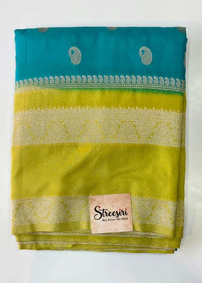 Rama Green Mustard Gorgette Saree