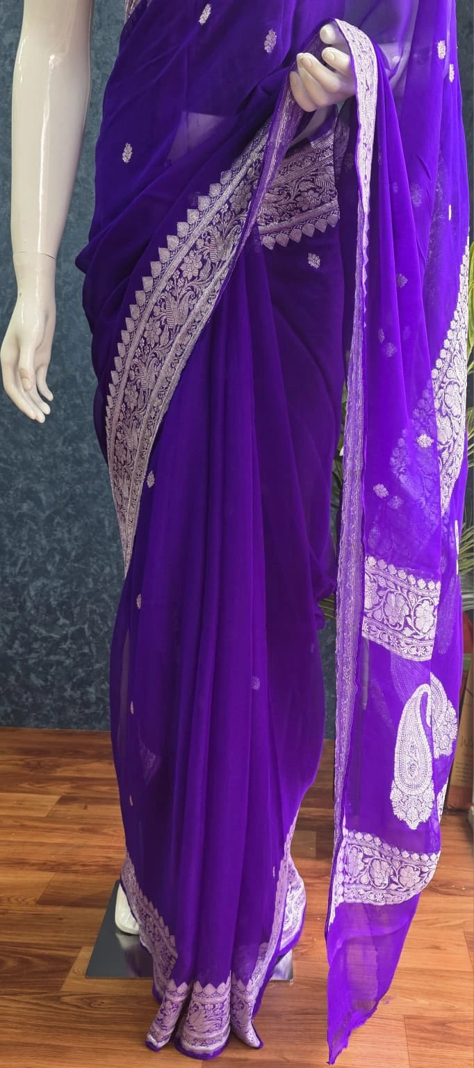 Pure Banarasi Khaddi Chiffon - Purple