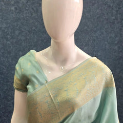 Big Border Aqua Blue Mushru Silk Saree