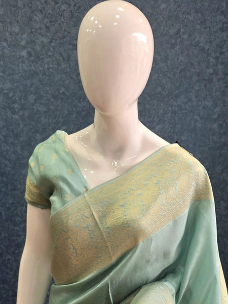 Big Border Aqua Blue Mushru Silk Saree