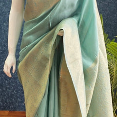 Big Border Aqua Blue Mushru Silk Saree