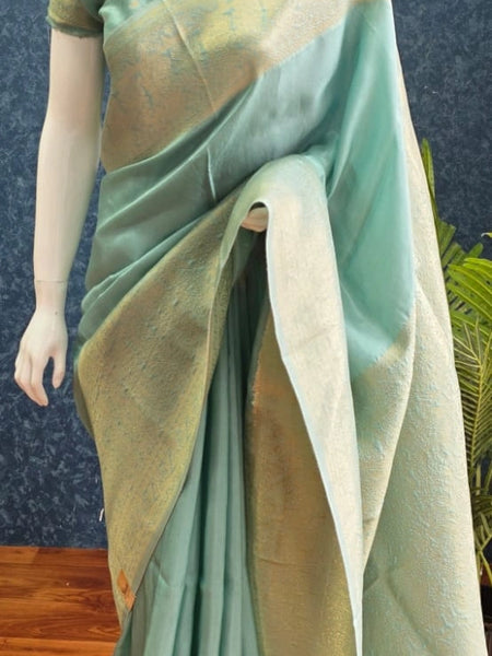 Big Border Aqua Blue Mushru Silk Saree