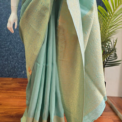 Big Border Aqua Blue Mushru Silk Saree
