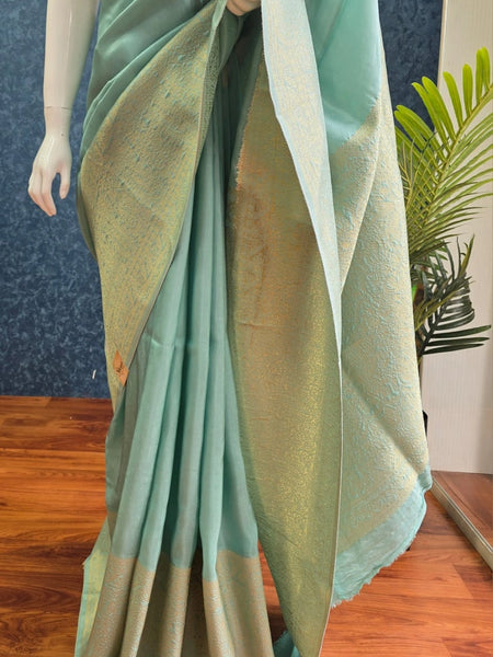 Big Border Aqua Blue Mushru Silk Saree