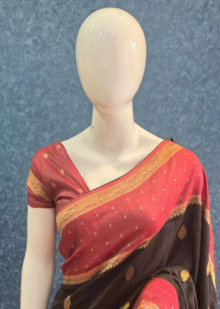 Tussar Crepe Crush Black Rose Pink