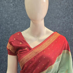 Crush Ocean Green Rose Pink Tussar Crepe Saree