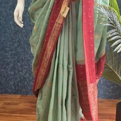 Crush Ocean Green Rose Pink Tussar Crepe Saree