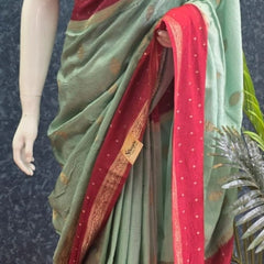 Crush Ocean Green Rose Pink Tussar Crepe Saree