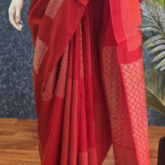 Brocade Blouse Brick Red Kosa Silk Saree