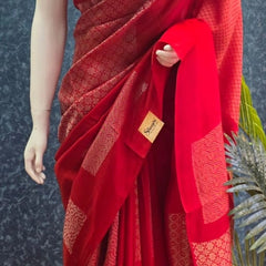 Brocade Blouse Brick Red Kosa Silk Saree