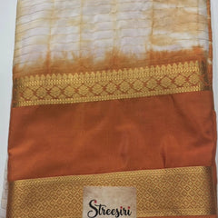 Bentex Border Half White Orange Semi Crepe Silk Saree