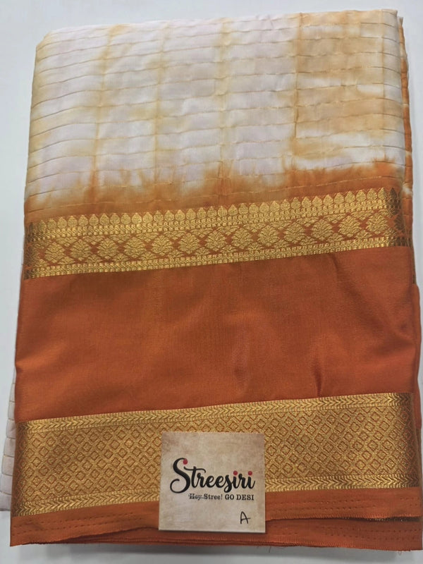 Bentex Border Half White Orange Semi Crepe Silk Saree