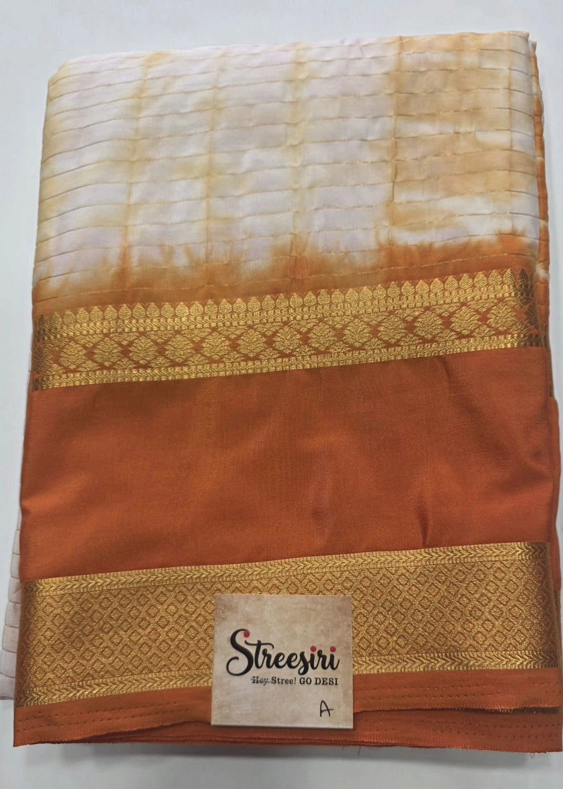 Crepe Silk Half White Orange