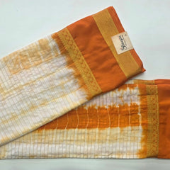 Bentex Border Half White Orange Semi Crepe Silk Saree