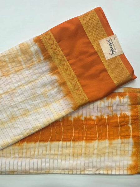 Bentex Border Half White Orange Semi Crepe Silk Saree