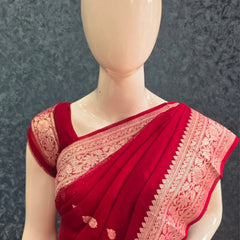 Khaddi Chiffon Maroon Pure Banarasi Saree