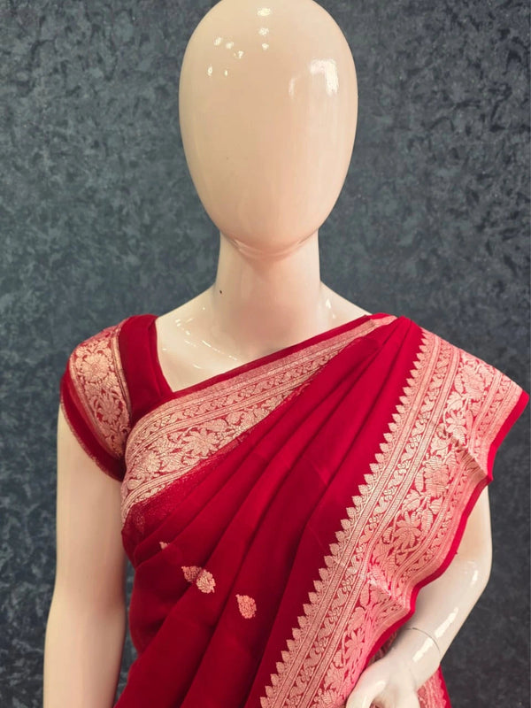 Khaddi Chiffon Maroon Pure Banarasi Saree
