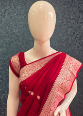 Pure Banarasi khaddi  chiffon - Maroon