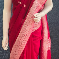 Khaddi Chiffon Maroon Pure Banarasi Saree