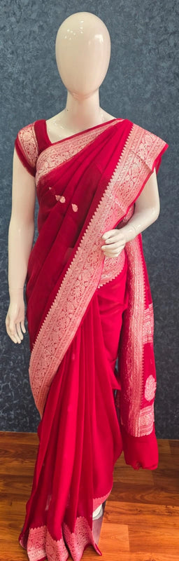 Khaddi Chiffon Maroon Pure Banarasi Saree